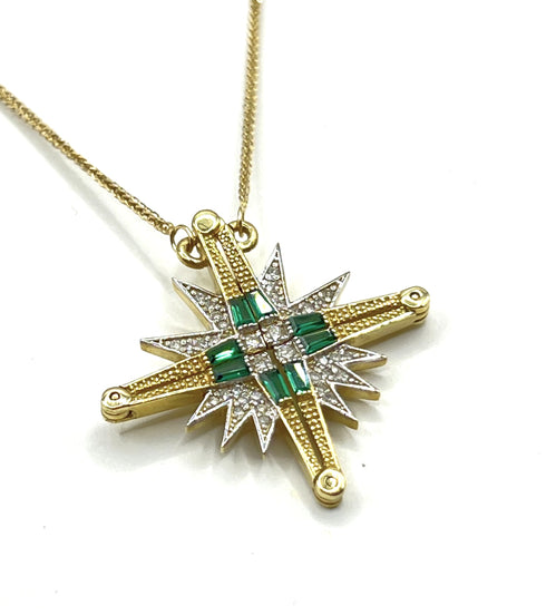 14K Gold Diamond & Emerald Star Of Bethlehem Opening Magnetic Necklace